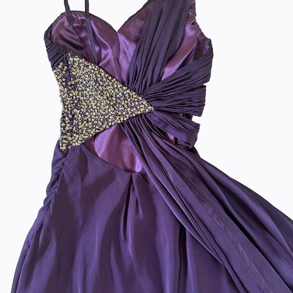 Vintage Babydoll Purple Dress XS/S Asymmetrical Ruched Bodice 90s Y2K Whimsigoth - Picture 4 of 12